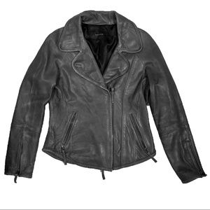 Tahari Gray Leather Moto Jacket